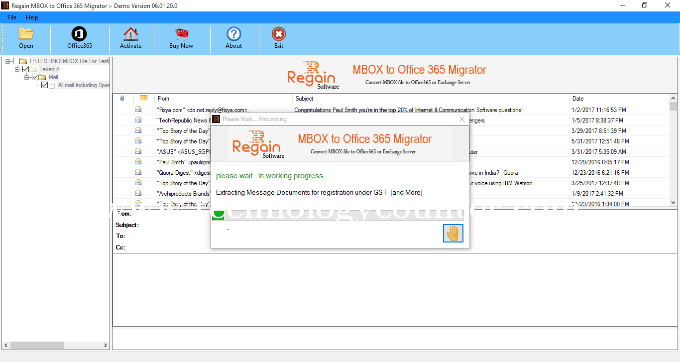 Regain MBOX to Office 365 Migrator Screenshots